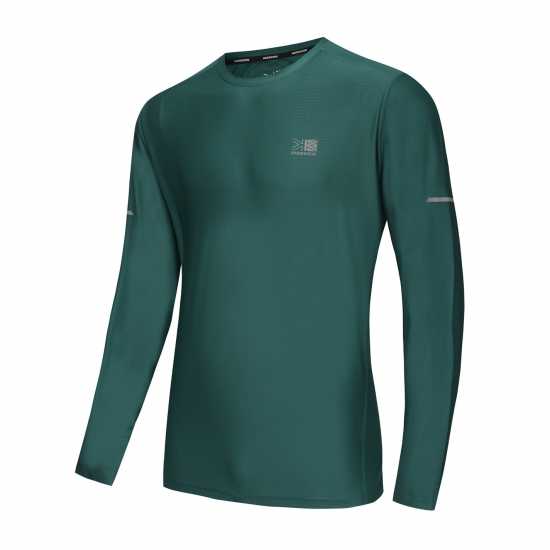 Мъжка Тениска Karrimor Long Sleeve Run T Shirt Mens Синьо-зелено Атлетика