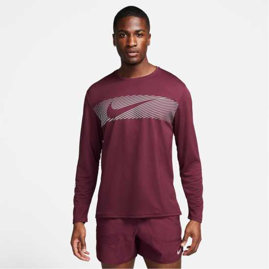 Nike Miler Flash Men's Dri-FIT UV Long-Sleeve Running Top Кафяво кафяво Мъжки ризи