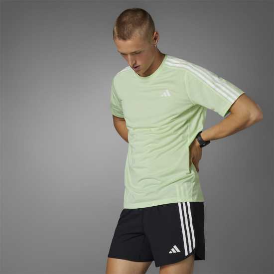 Adidas Мъжка Риза Own The Run 3-Stripes T-Shirt Mens Зелено/Бяло Мъжки ризи