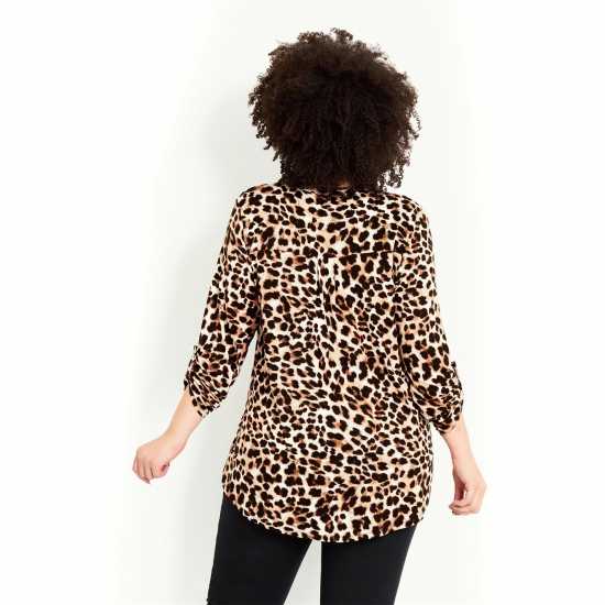 Evans Beige Brown Animal Print Half Placket Blouse  Мъжки къси панталони