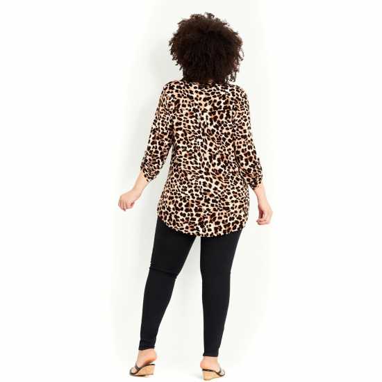 Evans Beige Brown Animal Print Half Placket Blouse  Мъжки къси панталони