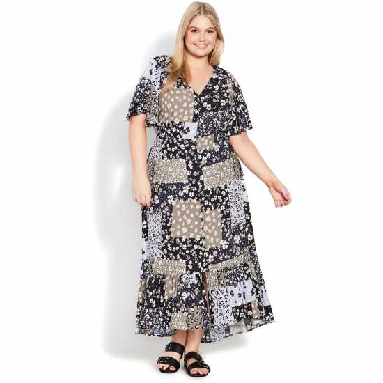 Evans Patchwork Floral Print Angel Sleeve Maxi Dress  Мъжки къси панталони