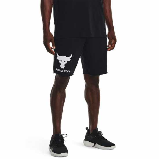 Under Armour Мъжки Къси Панталони За Фитнес Armour Pjt Rck Trry Tri Sts Fam Gym Short Mens Черно/Бяло Мъжко облекло за едри хора