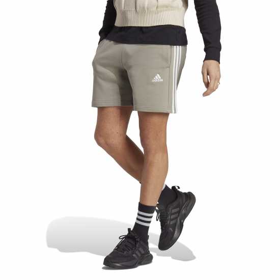 Adidas Мъжки Шорти Полар Essentials 3 Stripe Fleece Shorts Mens Сребристо Камък Мъжко облекло за едри хора