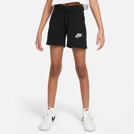 Nike Sportswear Club Big Kids' (Girls') French Terry Shorts Черно/Бяло Детски къси панталони