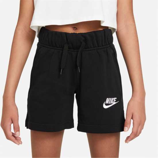 Nike Sportswear Club Big Kids' (Girls') French Terry Shorts Черно/Бяло Детски къси панталони