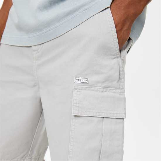 Jack Wills Twill Cargo Shorts Хладно сиво Мъжко облекло за едри хора