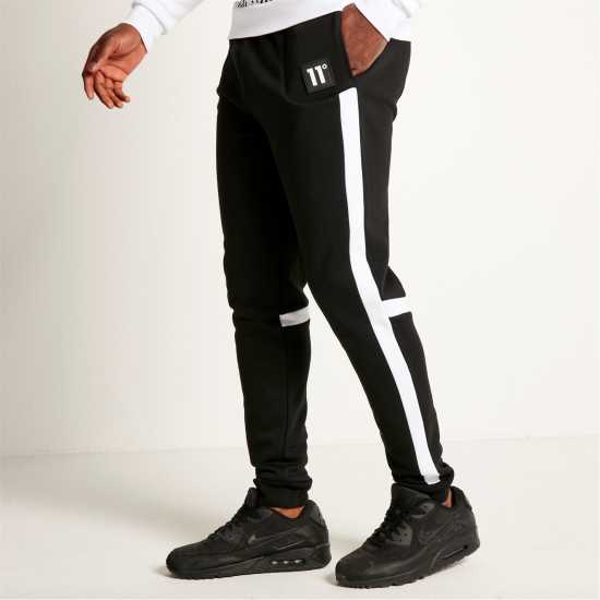 11 Degrees Cut And Sew Regular Fit Joggers - Black / White  Мъжки меки спортни долнища