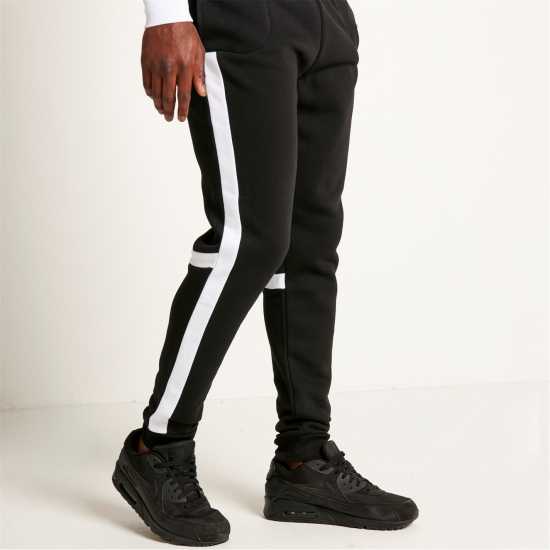 11 Degrees Cut And Sew Regular Fit Joggers - Black / White  Мъжки меки спортни долнища