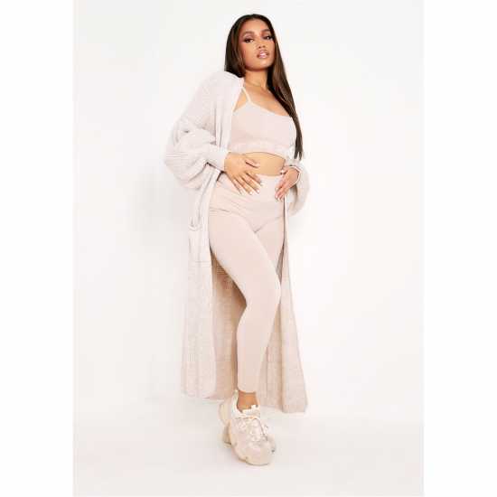 Плетена Жилетка Missy Empire Nathalie Beige Balloon Sleeve Knitted Cardigan Бежово Дамски пуловери и жилетки