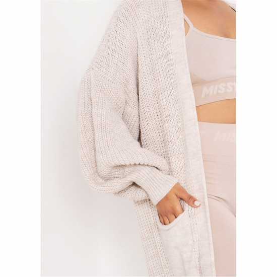 Плетена Жилетка Missy Empire Nathalie Beige Balloon Sleeve Knitted Cardigan Бежово Дамски пуловери и жилетки