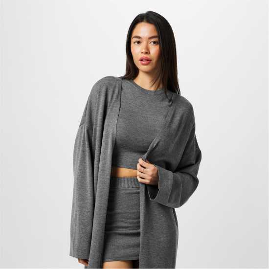 Плетена Жилетка Jack Wills Maxi Length Cardigan Тъмно сиво марл Дамски пуловери и жилетки