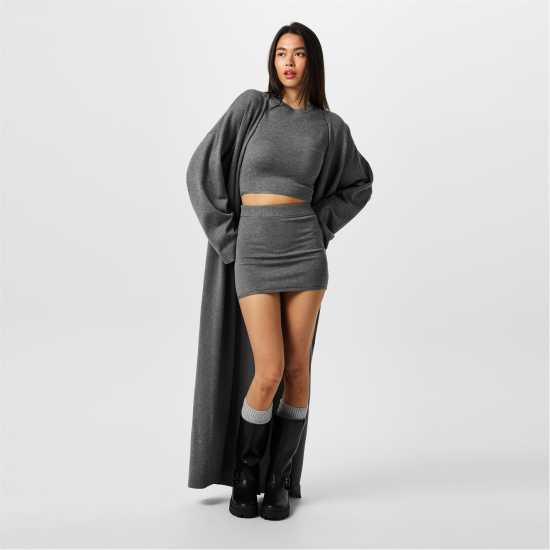 Плетена Жилетка Jack Wills Maxi Length Cardigan Тъмно сиво марл Дамски пуловери и жилетки