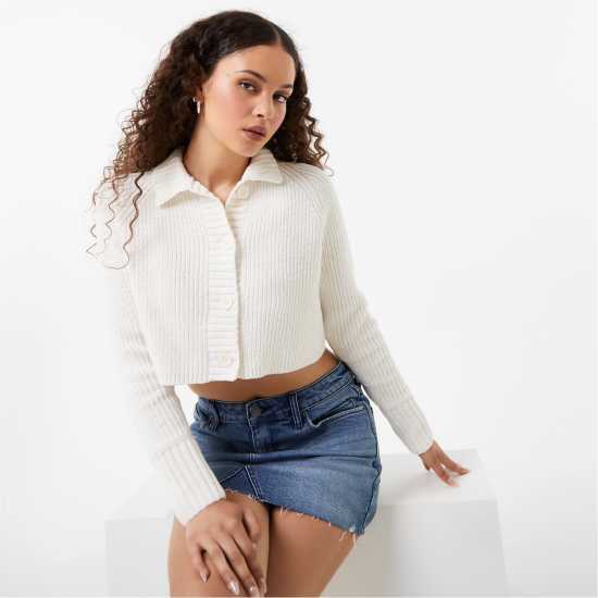 Плетена Жилетка Jack Wills Boxy Polo Cardigan Винтажно бяло Дамски пуловери и жилетки