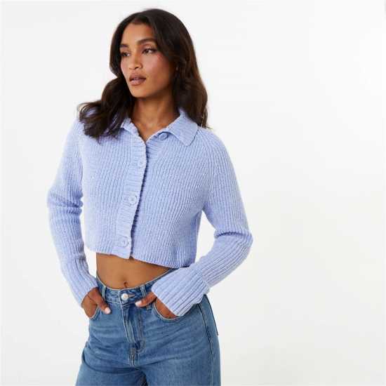 Плетена Жилетка Jack Wills Boxy Polo Cardigan Меко синьо Дамски пуловери и жилетки