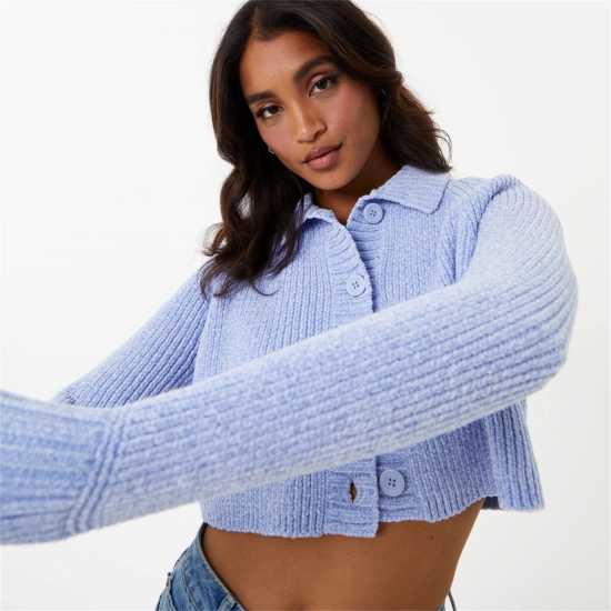 Плетена Жилетка Jack Wills Boxy Polo Cardigan Меко синьо Дамски пуловери и жилетки