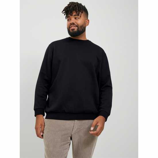 Jack And Jones Мъжки Пуловер Обло Деколте Bradley Crew Sweater Mens Plus Size Черно Мъжко облекло за едри хора