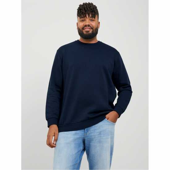 Jack And Jones Мъжки Пуловер Обло Деколте Bradley Crew Sweater Mens Plus Size Нави блейзър Мъжко облекло за едри хора