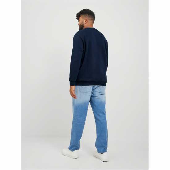 Jack And Jones Мъжки Пуловер Обло Деколте Bradley Crew Sweater Mens Plus Size Нави блейзър Мъжко облекло за едри хора