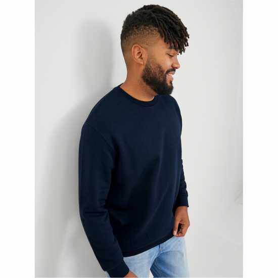 Jack And Jones Мъжки Пуловер Обло Деколте Bradley Crew Sweater Mens Plus Size Нави блейзър Мъжко облекло за едри хора