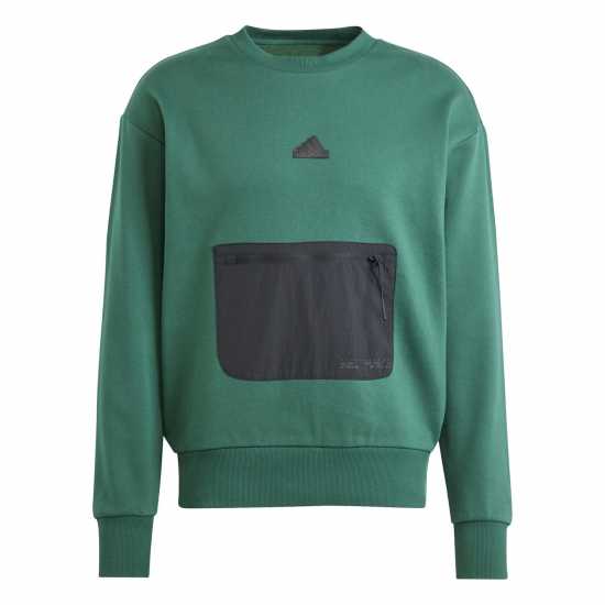 Adidas Мъжка Блуза Полар City Escape Fleece Sweatshirt Mens Колежанско зелено 