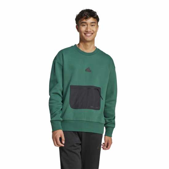 Adidas Мъжка Блуза Полар City Escape Fleece Sweatshirt Mens Колежанско зелено 