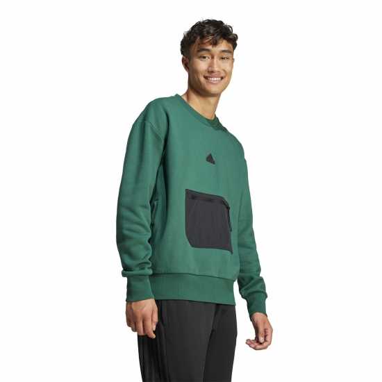 Adidas Мъжка Блуза Полар City Escape Fleece Sweatshirt Mens Колежанско зелено 