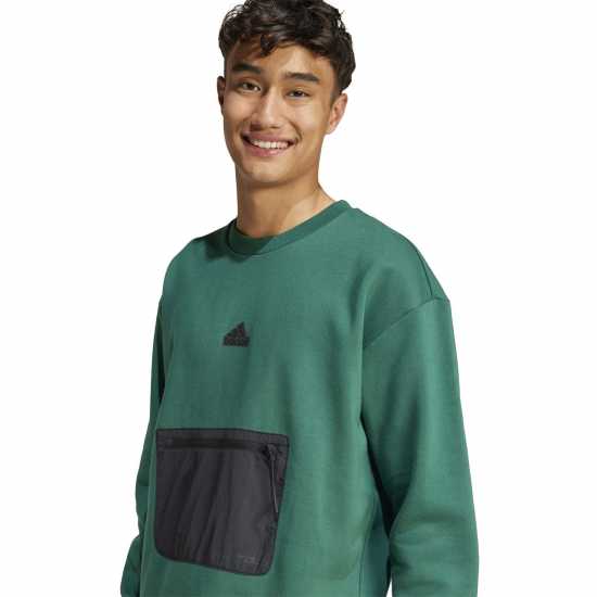 Adidas Мъжка Блуза Полар City Escape Fleece Sweatshirt Mens Колежанско зелено 