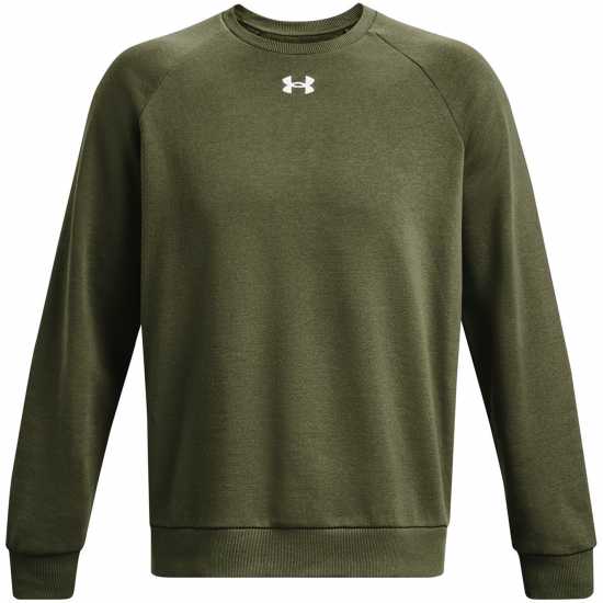 Under Armour Мъжки Пуловер Обло Деколте Rival Fitted Crew Sweater Mens Marine OD Green Мъжко облекло за едри хора