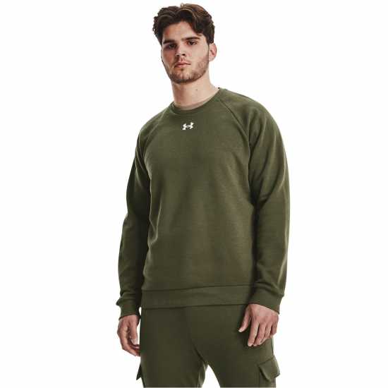 Under Armour Мъжки Пуловер Обло Деколте Rival Fitted Crew Sweater Mens Marine OD Green Мъжко облекло за едри хора