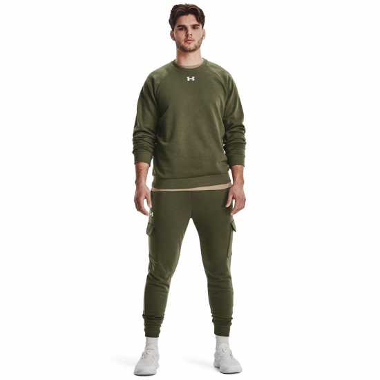 Under Armour Мъжки Пуловер Обло Деколте Rival Fitted Crew Sweater Mens Marine OD Green Мъжко облекло за едри хора