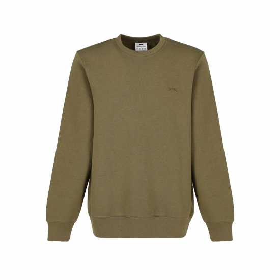 Slazenger Мъжки Пуловер Обло Деколте Fleece Crew Sweater Mens Хаки Мъжки горнища на анцуг