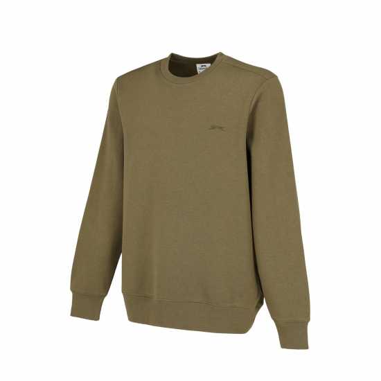 Slazenger Мъжки Пуловер Обло Деколте Fleece Crew Sweater Mens Хаки Мъжки горнища на анцуг