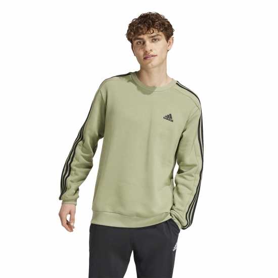 Adidas Mens Crew 3-Stripes Pullover Sweatshirt Зелен палатка Мъжки горнища на анцуг