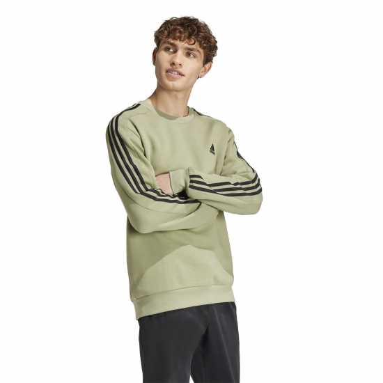 Adidas Mens Crew 3-Stripes Pullover Sweatshirt Зелен палатка Мъжки горнища на анцуг