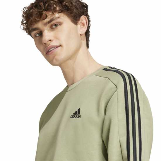 Adidas Mens Crew 3-Stripes Pullover Sweatshirt Зелен палатка Мъжки горнища на анцуг