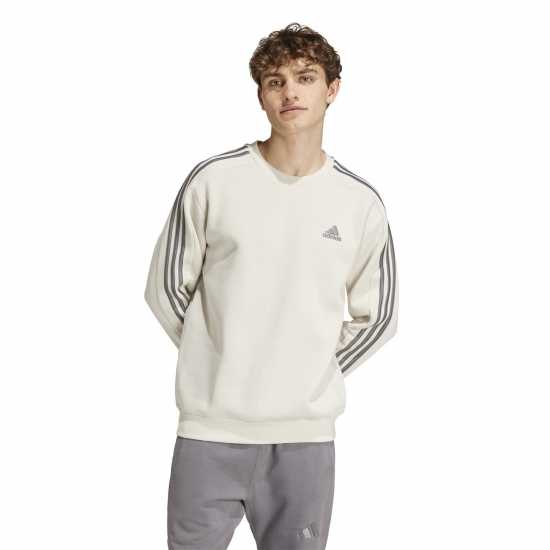 Adidas Mens Crew 3-Stripes Pullover Sweatshirt Алуминия 