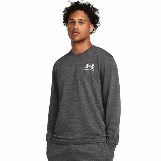 Under Armour Мъжки Пуловер Обло Деколте Armour Rival Terry Crew Sweater Mens Сиво Мъжки горнища на анцуг