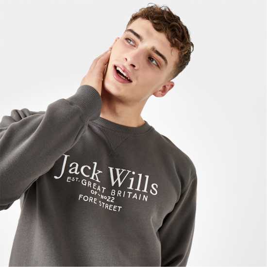 Блуза Обло Деколте Jack Wills Belvue Graphic Logo Crew Neck Sweatshirt Сланина Мъжко облекло за едри хора