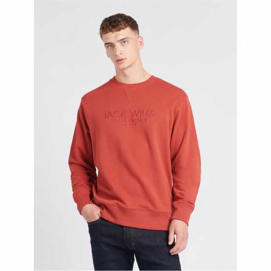 Блуза Обло Деколте Jack Wills Belvue Graphic Logo Crew Neck Sweatshirt Tandoori Spce Мъжко облекло за едри хора