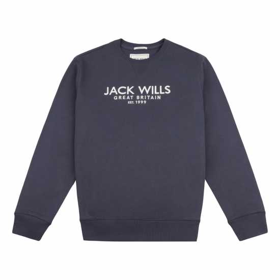 Блуза Обло Деколте Jack Wills Belvue Graphic Logo Crew Neck Sweatshirt Ebony Мъжко облекло за едри хора