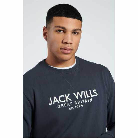 Блуза Обло Деколте Jack Wills Belvue Graphic Logo Crew Neck Sweatshirt Ebony Мъжко облекло за едри хора