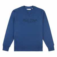 Блуза Обло Деколте Jack Wills Belvue Graphic Logo Crew Neck Sweatshirt Sargasso Sea Мъжко облекло за едри хора