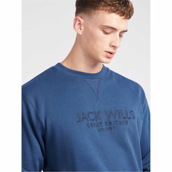 Блуза Обло Деколте Jack Wills Belvue Graphic Logo Crew Neck Sweatshirt Sargasso Sea Мъжко облекло за едри хора