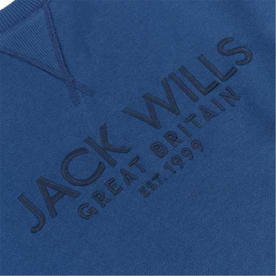 Блуза Обло Деколте Jack Wills Belvue Graphic Logo Crew Neck Sweatshirt Sargasso Sea Мъжко облекло за едри хора