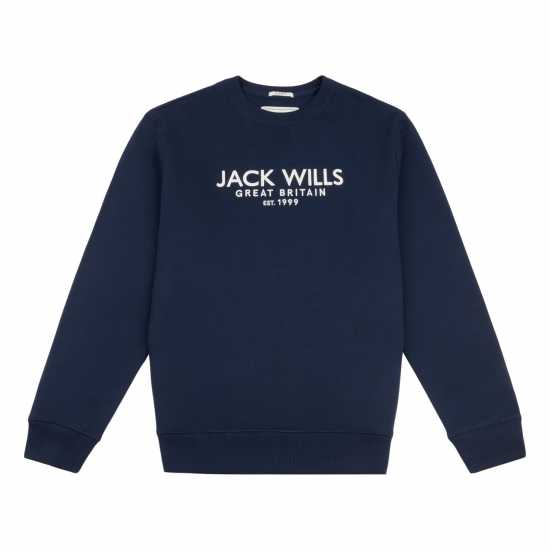 Блуза Обло Деколте Jack Wills Belvue Graphic Logo Crew Neck Sweatshirt Total Eclipse Мъжко облекло за едри хора