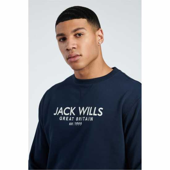 Блуза Обло Деколте Jack Wills Belvue Graphic Logo Crew Neck Sweatshirt Total Eclipse Мъжко облекло за едри хора