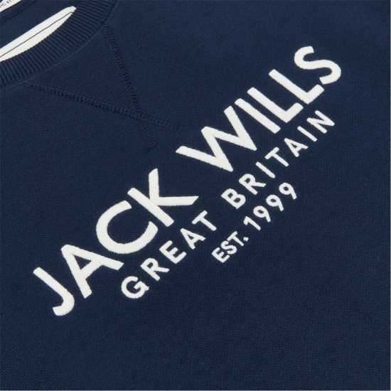 Блуза Обло Деколте Jack Wills Belvue Graphic Logo Crew Neck Sweatshirt Total Eclipse Мъжко облекло за едри хора