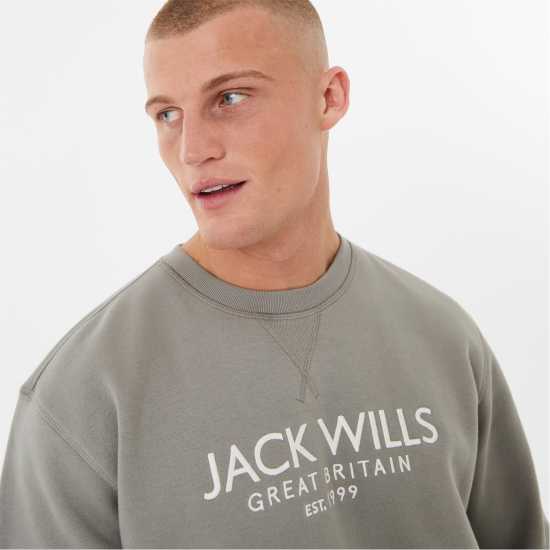 Блуза Обло Деколте Jack Wills Belvue Graphic Logo Crew Neck Sweatshirt Прани Хаки Мъжко облекло за едри хора