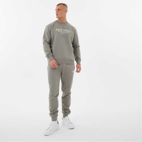 Блуза Обло Деколте Jack Wills Belvue Graphic Logo Crew Neck Sweatshirt Прани Хаки Мъжко облекло за едри хора